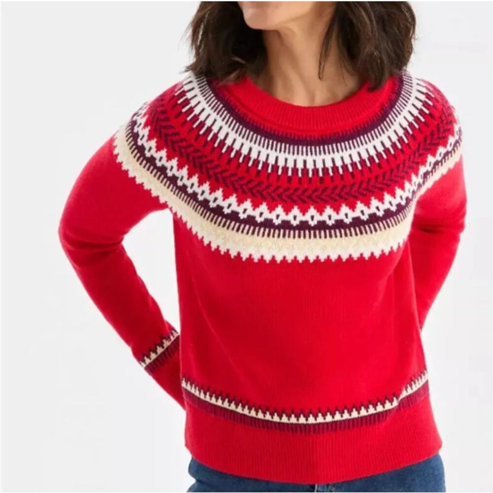 Style & Co Women's Crewneck Fair Isle Whimsy Sweater Red  XL